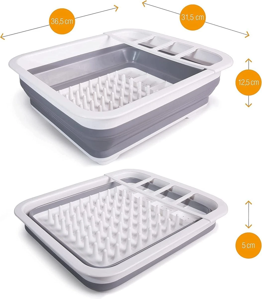 Amazy Afdruiprek Opvouwbaar & Bpa-vrij - Afdruiprek Voor Het Drogen Van Bestek, Borden, Glazen & Flessen - Afdruipmat In Grijs-wit Van Kunststof & Silicone Voor Gootsteen, Spoelbakken, Keuken - Afbeelding 2