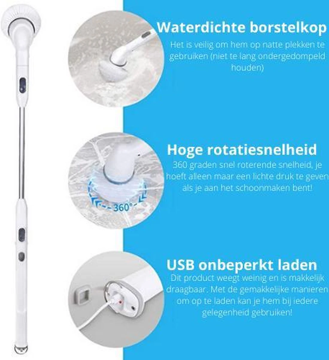 Elektrische Scrubber - Veelzijdige Schrobborstel - Elektrische Schoonmaakborstel - Binnen En Buiten Schoonmaken - Afbeelding 5