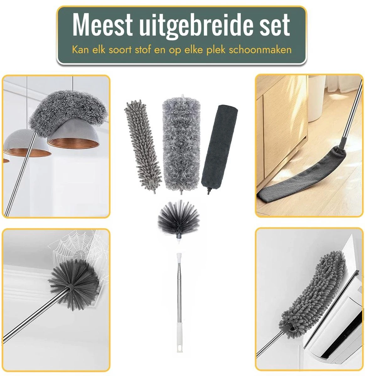 Livv Goods Telescopische Plumeau Set Met Telescoopsteel - 5 In 1 - Tot 250 Cm Uitschuifbaar - Duster - Stoffer - Afbeelding 2