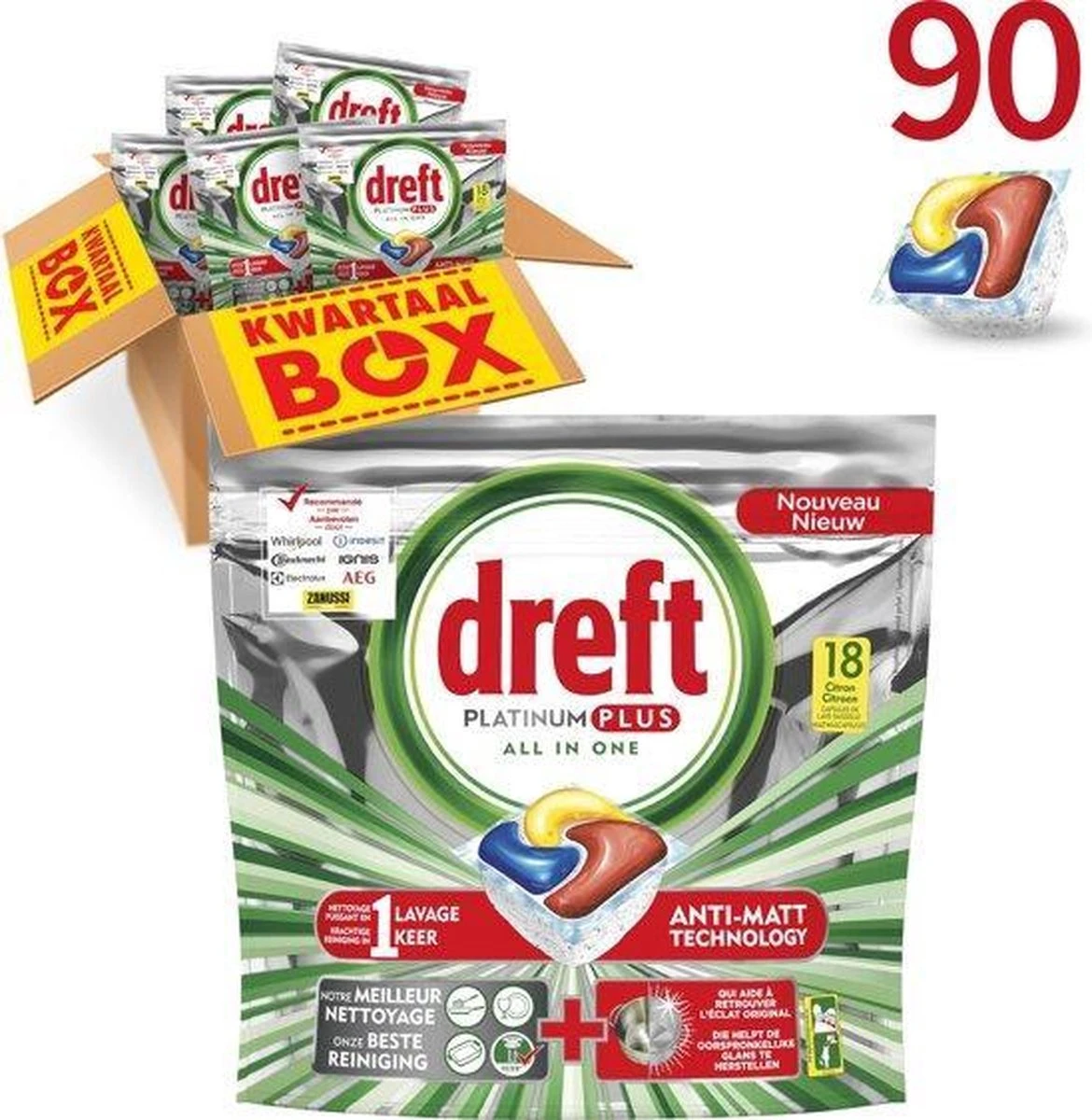 Dreft Platinum Plus Citroen - Voordeelverpakking 5x18 Stuks - Wasmiddel Capsules - Afbeelding 7