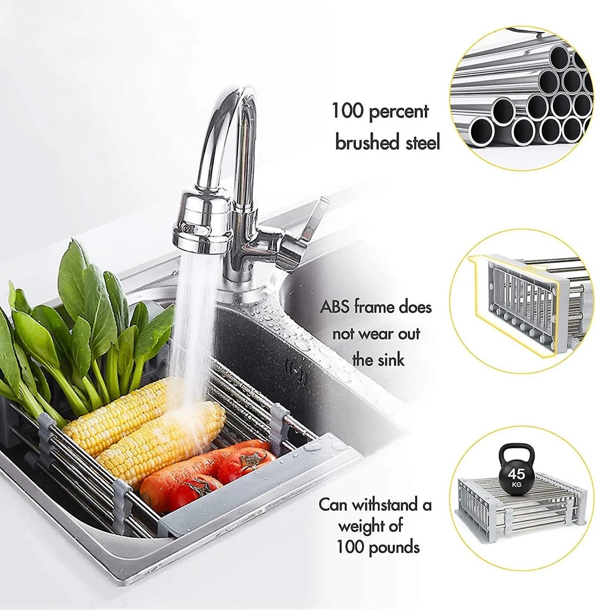 IBright Verstelbare Keukenrek - Gootsteen Mand - Afdruiprek – Vergiet – Verstelbaar In Lengte - Uitschuifbaar - RVS Grijs - Afbeelding 10