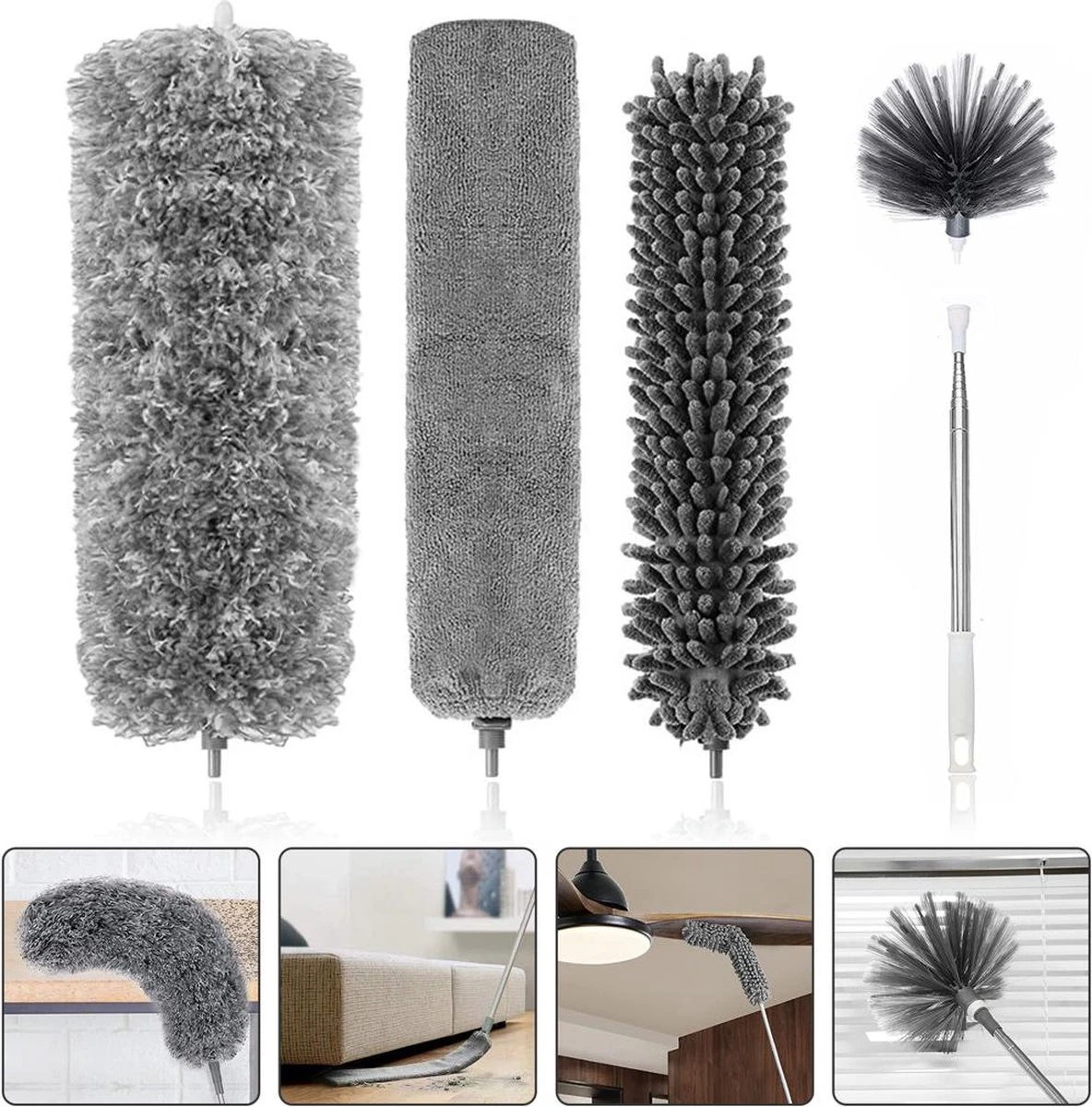 Livv Goods Telescopische Plumeau Set Met Telescoopsteel - 5 In 1 - Tot 250 Cm Uitschuifbaar - Duster - Stoffer - Afbeelding 8