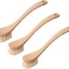 CC Hansen 3 X Afwasborstel Met Gebogen Steel- Beukenhout - Stevige Haren - Licht Bruin - 23 Cm