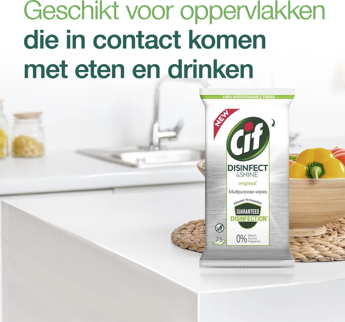 Cif Disinfect & Shine Wipes Doden 99,99% Van De Bacteriën Original Desinfecterende Schoonmaakdoekjes, Van 100% Biologisch Afbreekbaar Textiel 5 X 75 Doekjes - Afbeelding 7