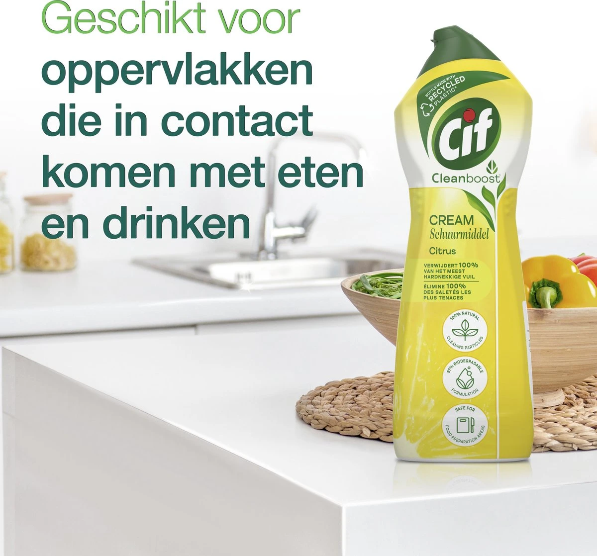 Cif CleanBoost Cream Citroen Schuurmiddel - 8 X 750 Ml - Voordeelverpakking - Afbeelding 3