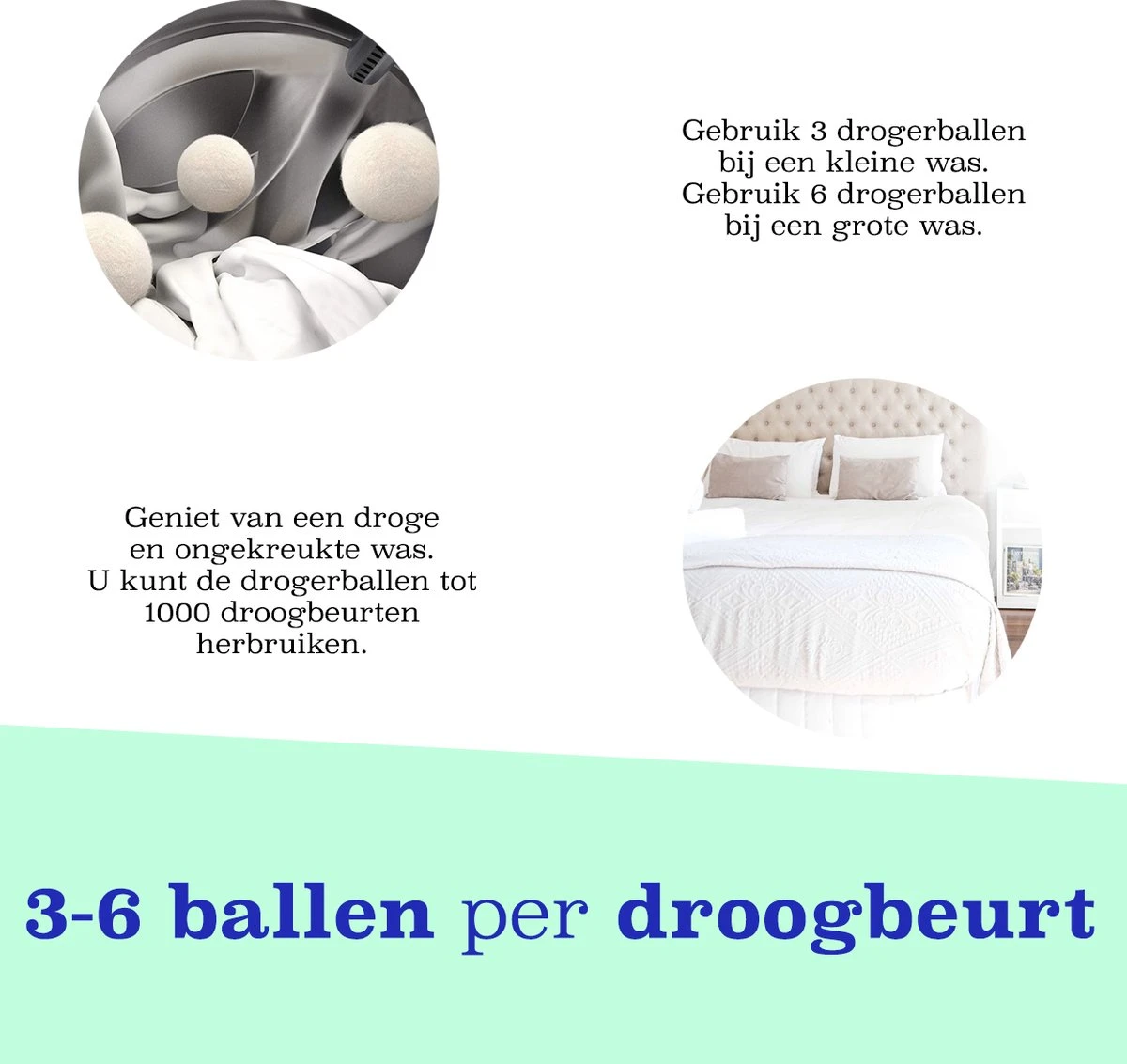 Casa Calma Drogerballen (6 Stuks) - Inclusief Opbergzakje - 100% Natuurlijk Schapenwol - Droger Ballen - Zero Waste Wasverzachter Bollen - Energiebesparend Drogen Met Droogbollen - Dryer Balls - Diervriendelijk & Milieuvriendelijk - Energie Besparen - Afbeelding 3