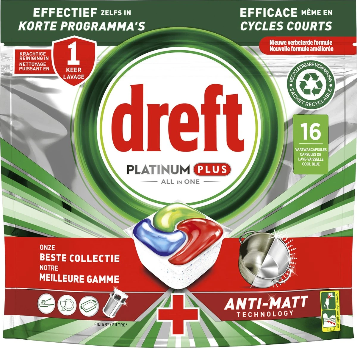 Dreft Platinum Plus All In One - Vaatwastabletten - Voordeelverpakking 5 X 16 Stuks - Afbeelding 3