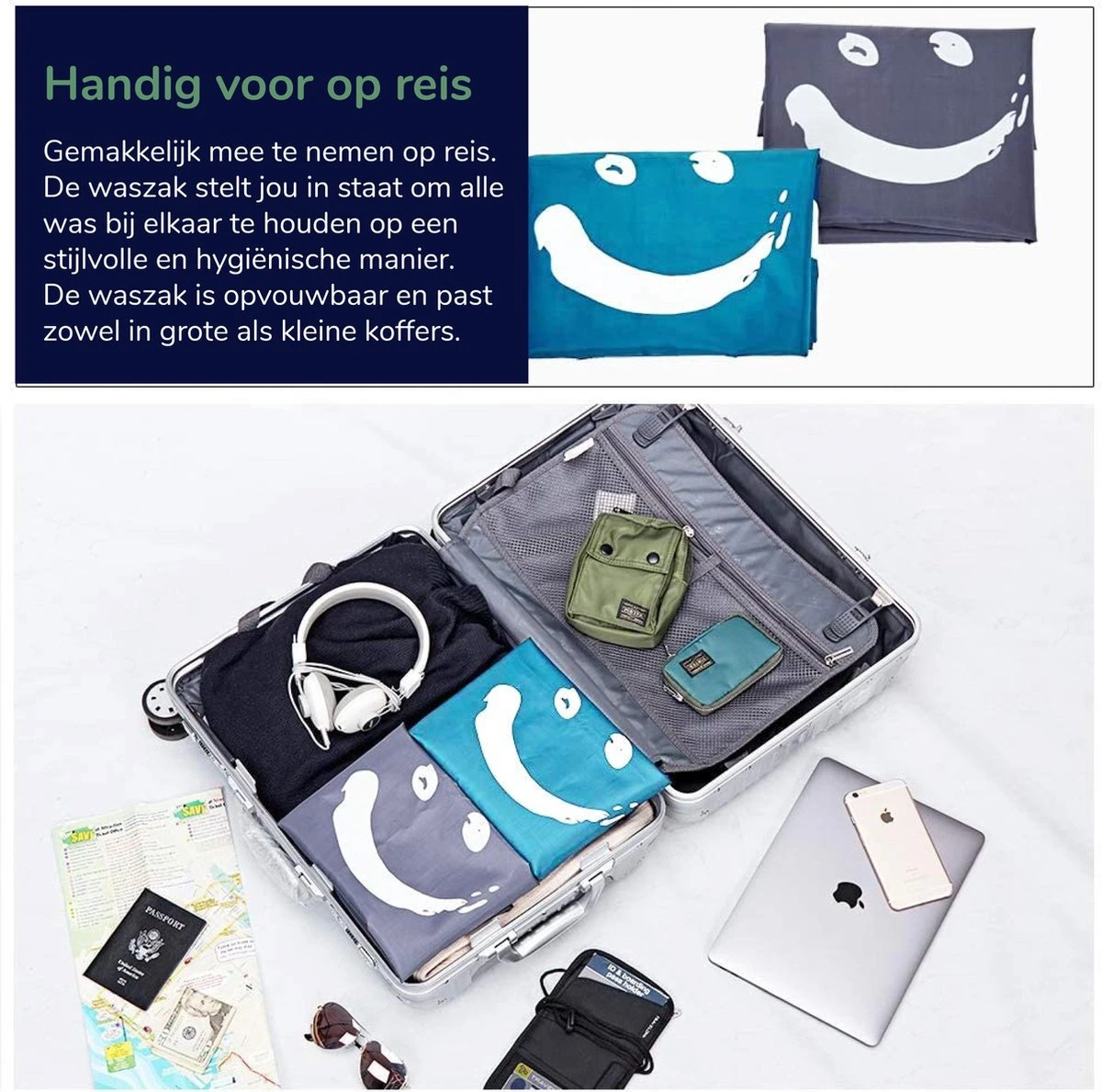 Wonair - Waszakken Voor Wasgoed - 60x90cm - Hemelsblauw - Met Trekkoord - Afbeelding 3