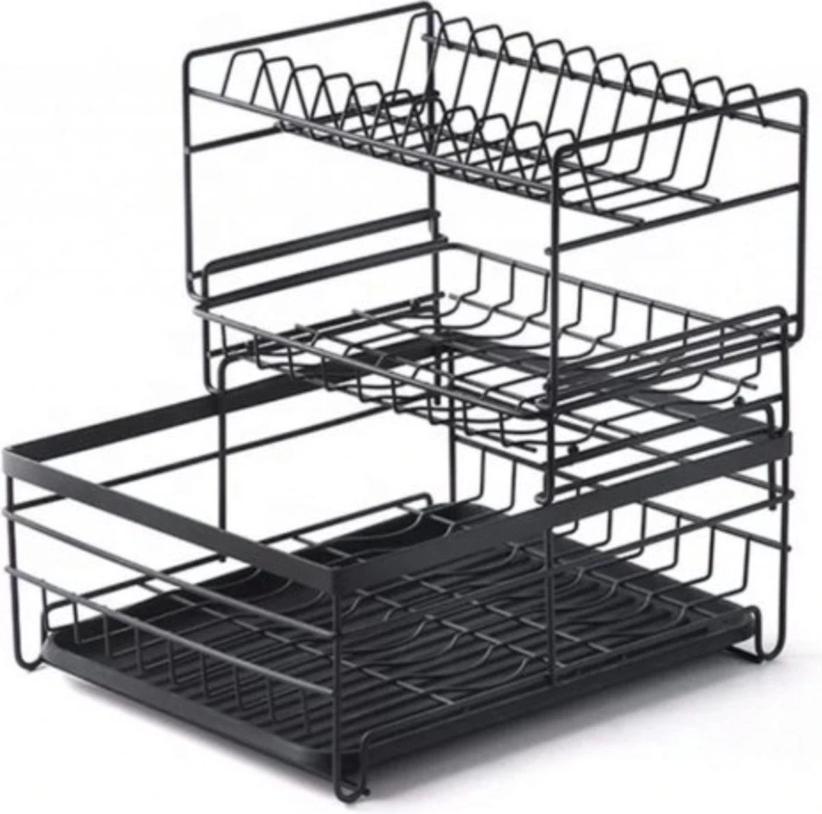 Luxaliving - Metalen Afdruiprek Met Lekbak – Afwas Droogrek – RVS Vaatwasrek – Keuken Droogrek Met Bestekmand – 3 Etages - Afbeelding 2