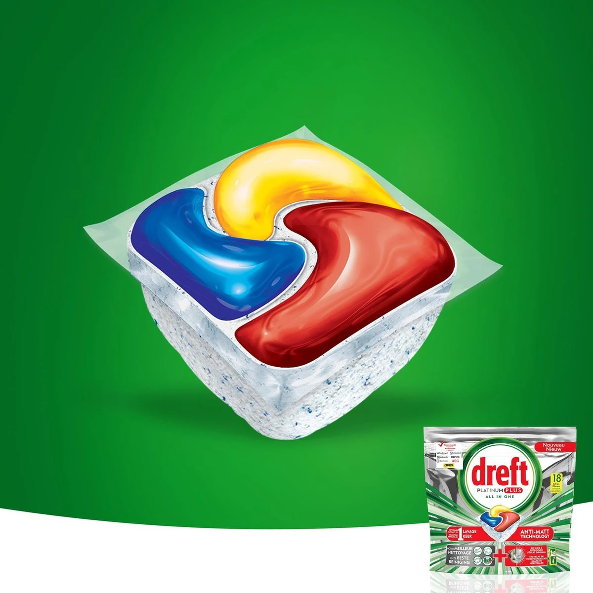Dreft Platinum Plus Citroen - Voordeelverpakking 5x18 Stuks - Wasmiddel Capsules - Afbeelding 3