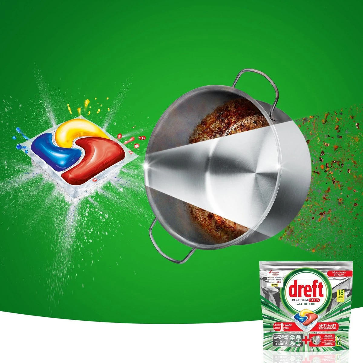 Dreft Platinum Plus Citroen - Voordeelverpakking 5x18 Stuks - Wasmiddel Capsules - Afbeelding 4