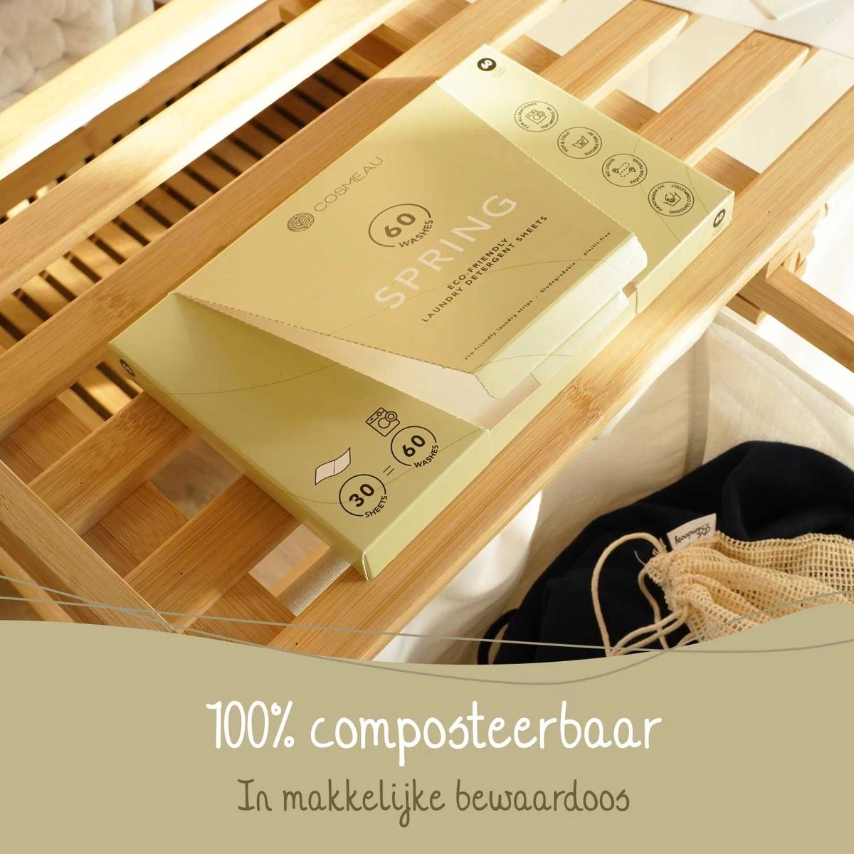 Cosmeau Wasmiddel Wasstrips 120 Wasbeurten Lentefris Wasvellen Wasdoekjes Detergent Sheets Wasdoekjes - Fris Plasticvrij Biologisch Afbreekbaar Eco - Afbeelding 3