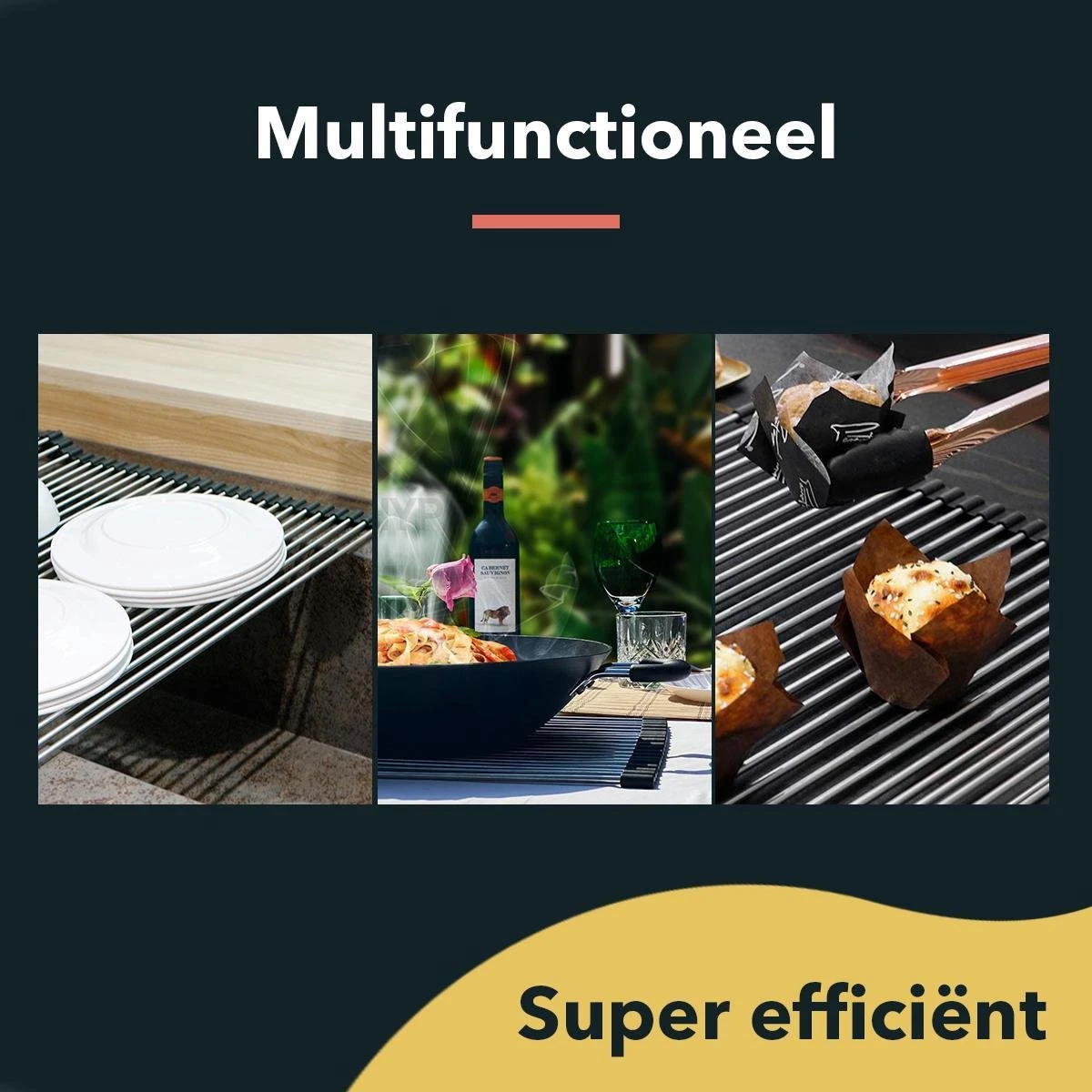 HYP. Afdruiprek Voor Afwas RVS - Pannen Rooster Hittebestendig - Afdruiprooster - Pannenonderzetter - Afkoelrooster - Camping - Rolmat - Afbeelding 5