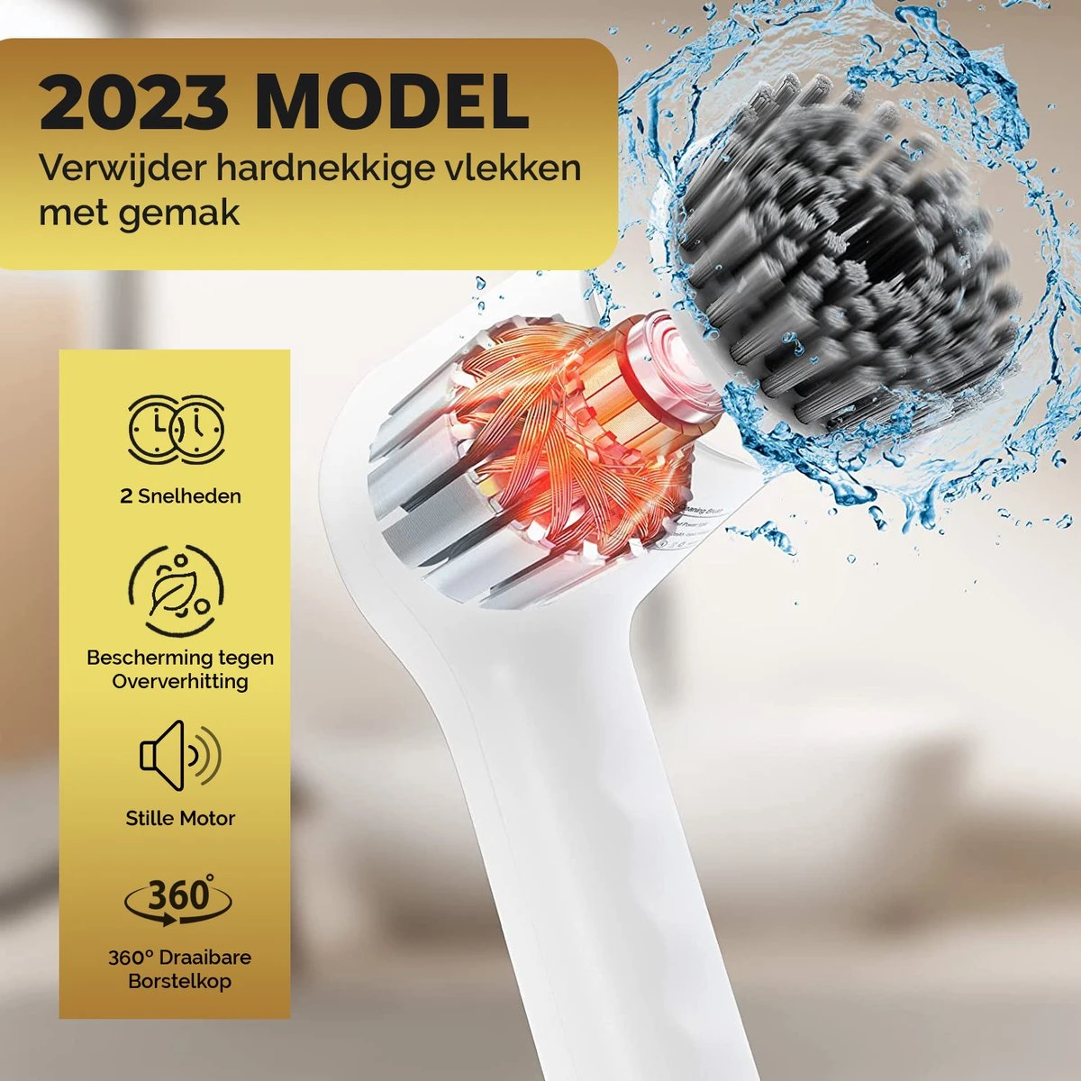 MostEssential Premium Elektrische Schoonmaakborstel 2023 Model – Elektrische Schrobber - Schrobborstel - Poetsmachine – Voor Badkamer Of Keuken - Inclusief 4 Borstelkoppen - Afbeelding 4