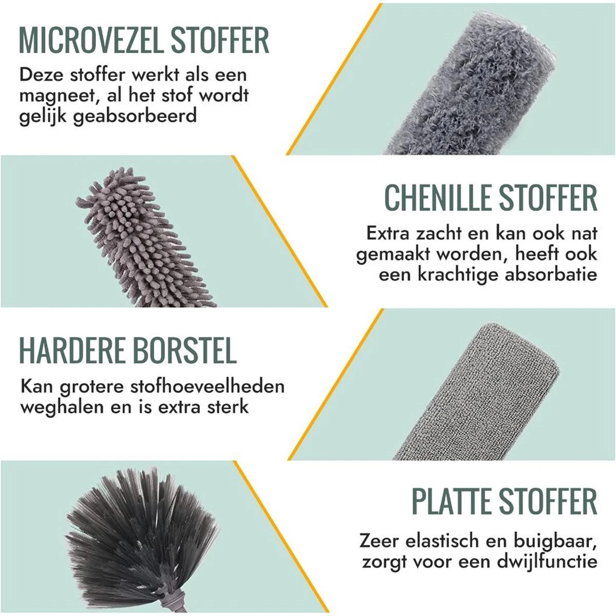 Livv Goods Telescopische Plumeau Set Met Telescoopsteel - 5 In 1 - Tot 250 Cm Uitschuifbaar - Duster - Stoffer - Afbeelding 4