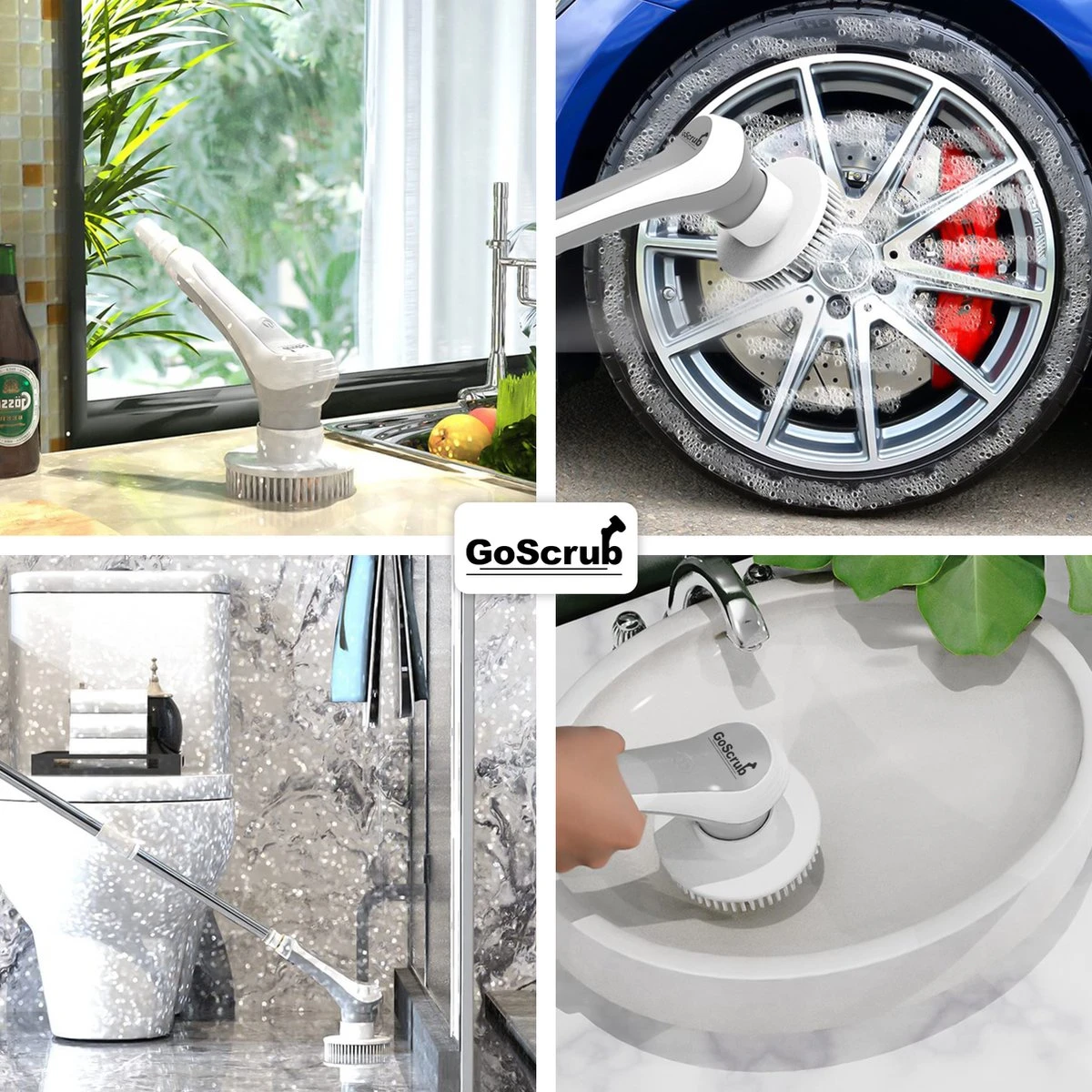GoScrub® Elektrische Schoonmaakborstel – Elektrische Schrobber - Schrobborstel – Voor Badkamer Of Keuken – Schrobber Met Steel – Luiwagen – Polijstmachine - Poetsmachine Met 10 Opzetstukken - Afbeelding 2