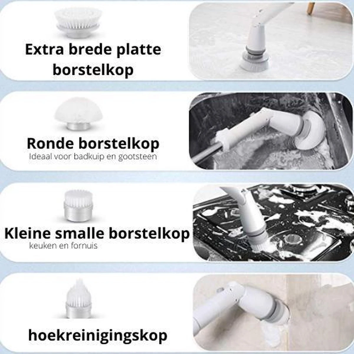 Elektrische Scrubber - Veelzijdige Schrobborstel - Elektrische Schoonmaakborstel - Binnen En Buiten Schoonmaken - Afbeelding 4