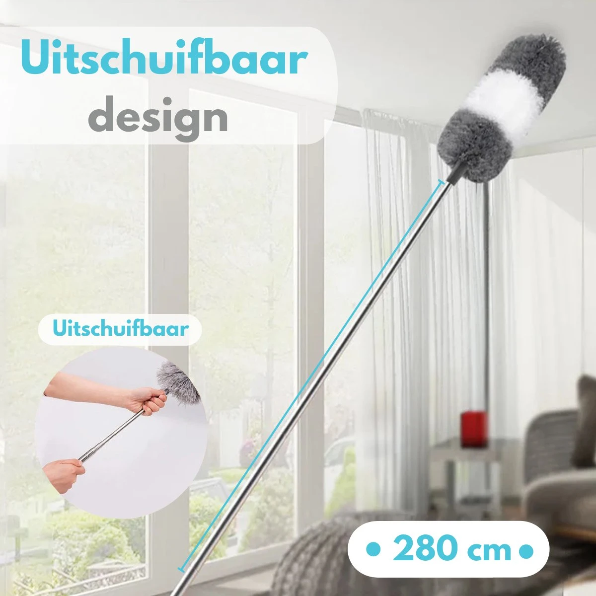 VAIVE Plumeau Uitschuifbaar - Stoffer - Duster - Ragebol Met Telescoopsteel - Afbeelding 3