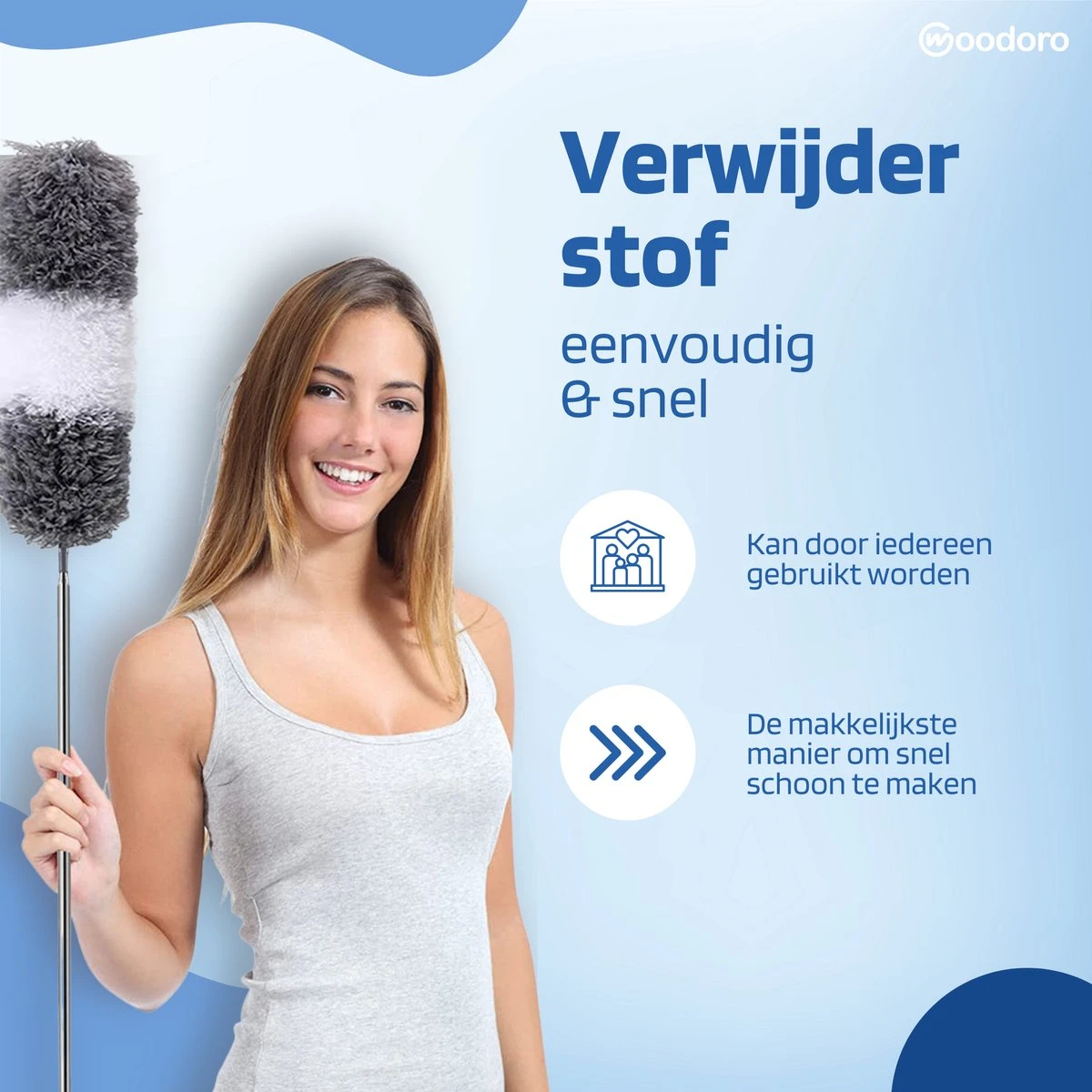 Woodoro Ragebol Uitschuifbaar Complete 9-Delige Set - Verstelbare Telescoopsteel - Plumeau - RVS - Zwart & Grijs - Afbeelding 2