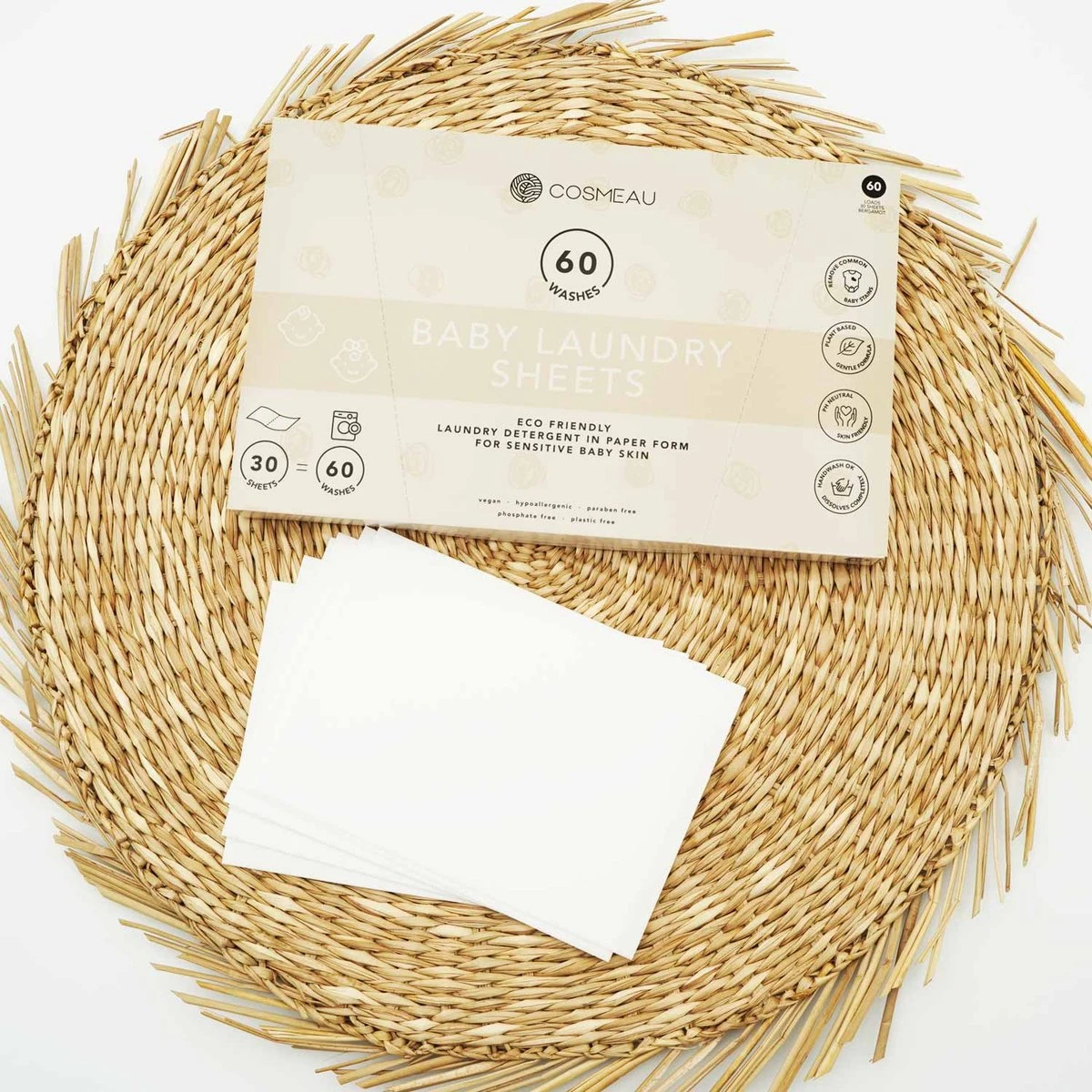 Cosmeau Baby Wasmiddel Wasstrips 60 Wasbeurten Bergamot Wasvellen Detergent Sheets Eco Laundry Strips - Kids Peuters Baby - Afbeelding 4