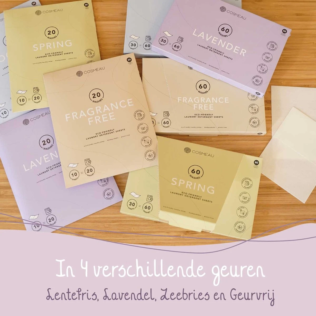 Cosmeau Wasmiddel Wasstrips 60 Wasbeurten Lentefris Wasvellen Wasdoekjes Detergent Sheets Eco Laundry Strips Wasdoekjes Biologisch - Cosmo Cosmea Kosmo - Afbeelding 14