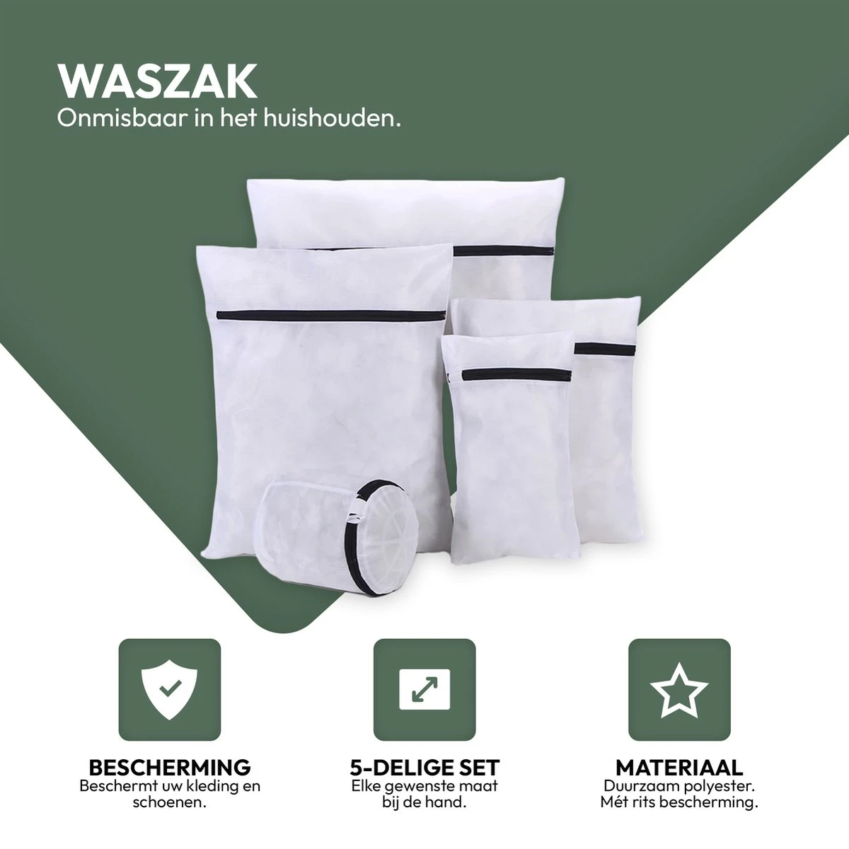 Merkloos Waszakken | Set Van 5 Waszakjes Met Rits - Waszak - Wasnet - Kledingzakjes - BH Was Zakjes - Laundry Bag Set Voor Ondergoed - Kleding - Delicaat Wasgoed - Wasmachine Zakjes - Wasgoed - Afbeelding 7
