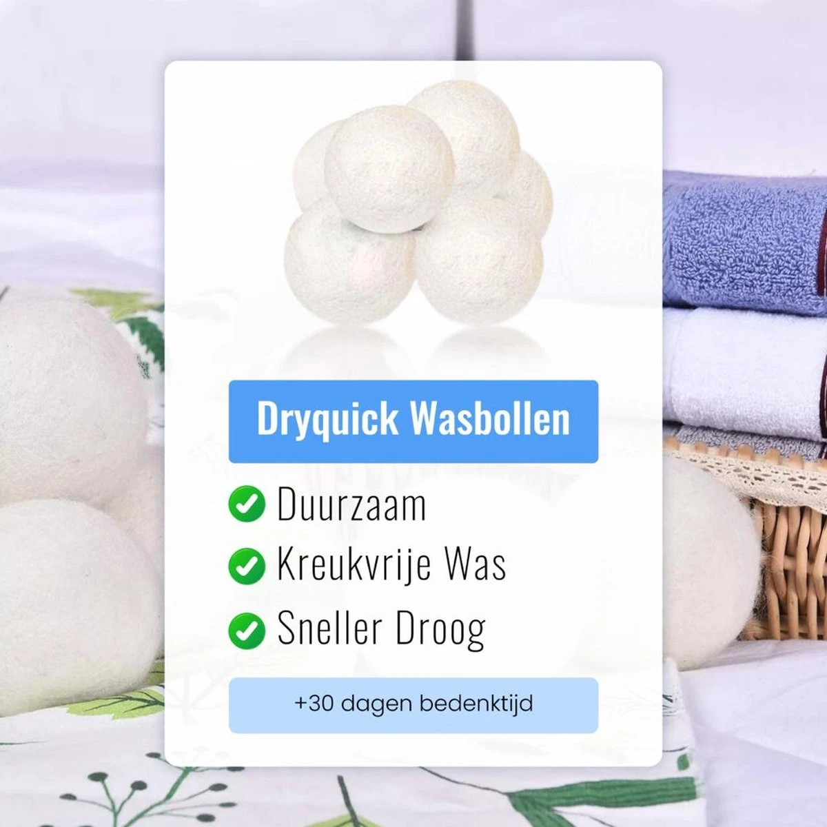 DRYQUICK Drogerballen- Wasbollen- Duurzaam Schapenwol - Herbruikbaar- 6 XL Wasballen Wit - Afbeelding 4