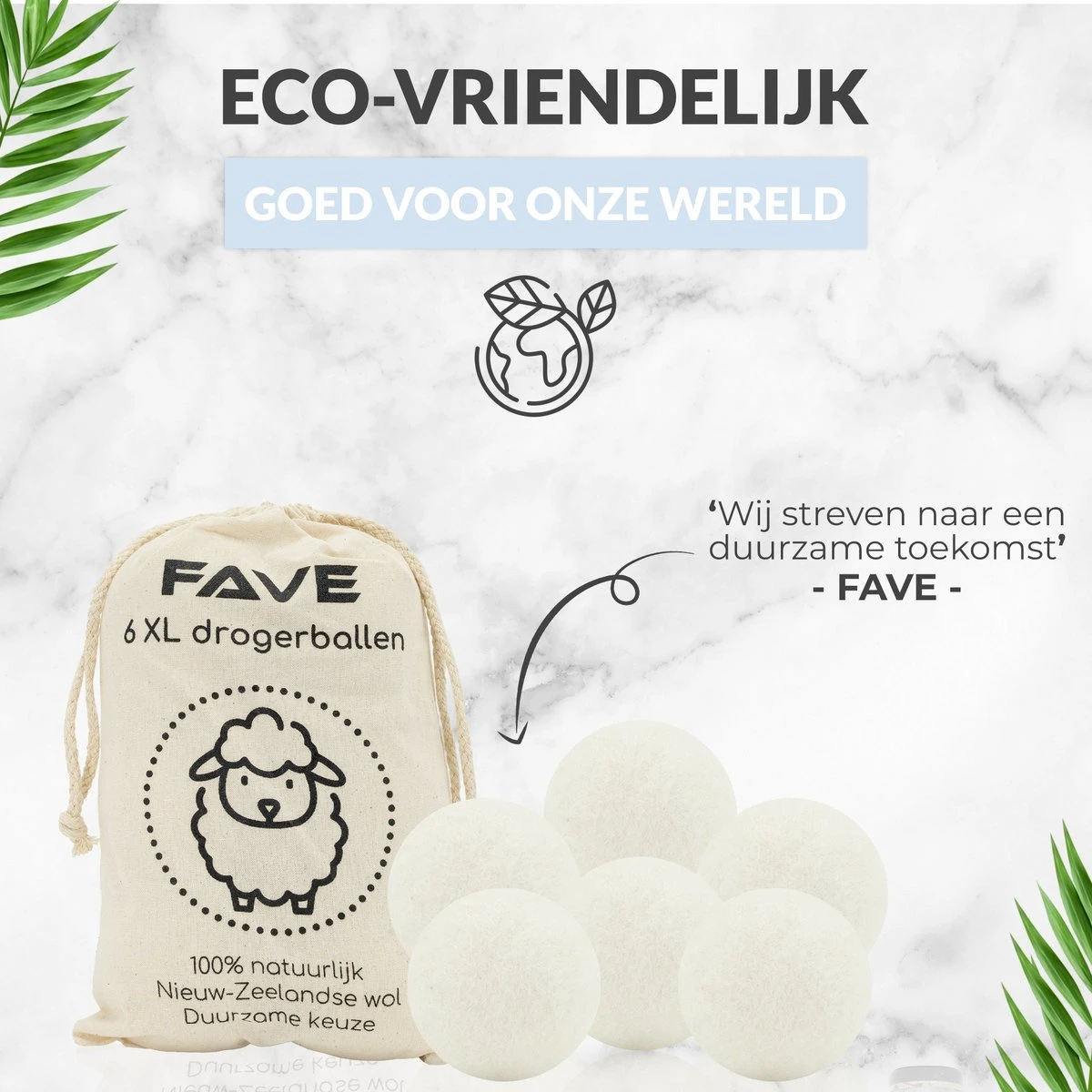 FAVE Drogerballen XL - 6 Stuks - Inclusief Opbergzakje - Wasbol - Wasballen - Doseerbol - Droogballen - Duurzaam - Afbeelding 7