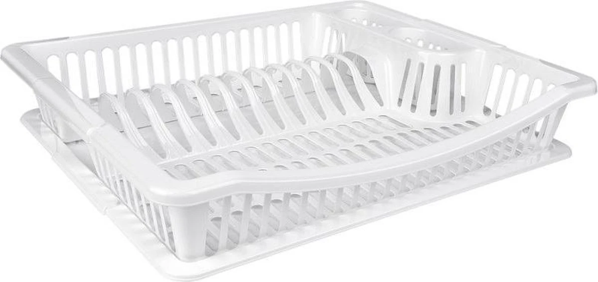 Merkloos Wit Kunststof Afdruiprek Met Lekbak 36 Cm - Huishoudelijke Artikelen - Afwasrekken