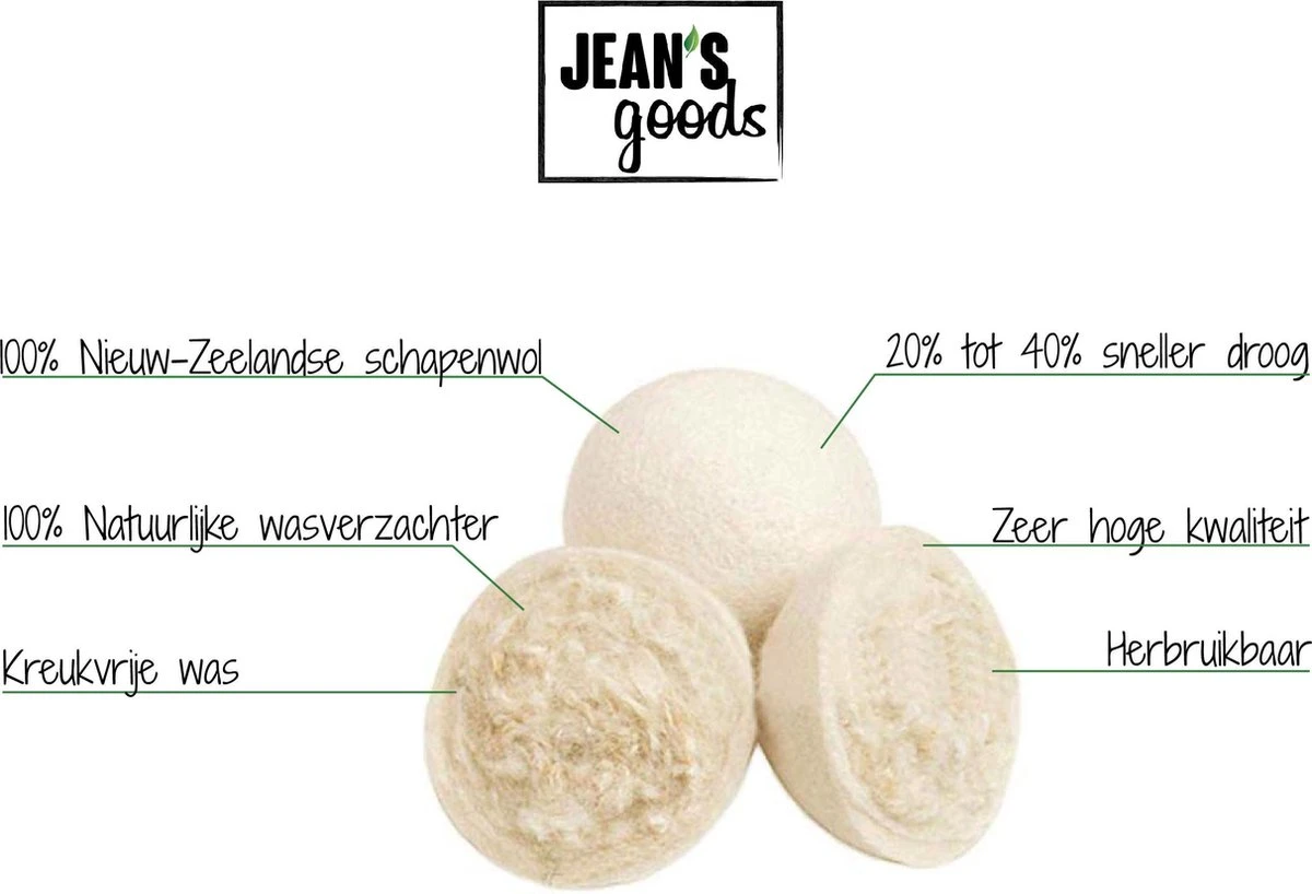 Jean's Goods Drogerballen - Droogballen - Wasdrogerballen - Wasdroger Ballen - Wasbol - Wasbollen - Wasballen - Energiebesparende Producten - Energiebesparend - Duurzaam Cadeau - RWS Wol - Zero Waste - Wasverzachter - Beige - 6 Stuks - Afbeelding 3