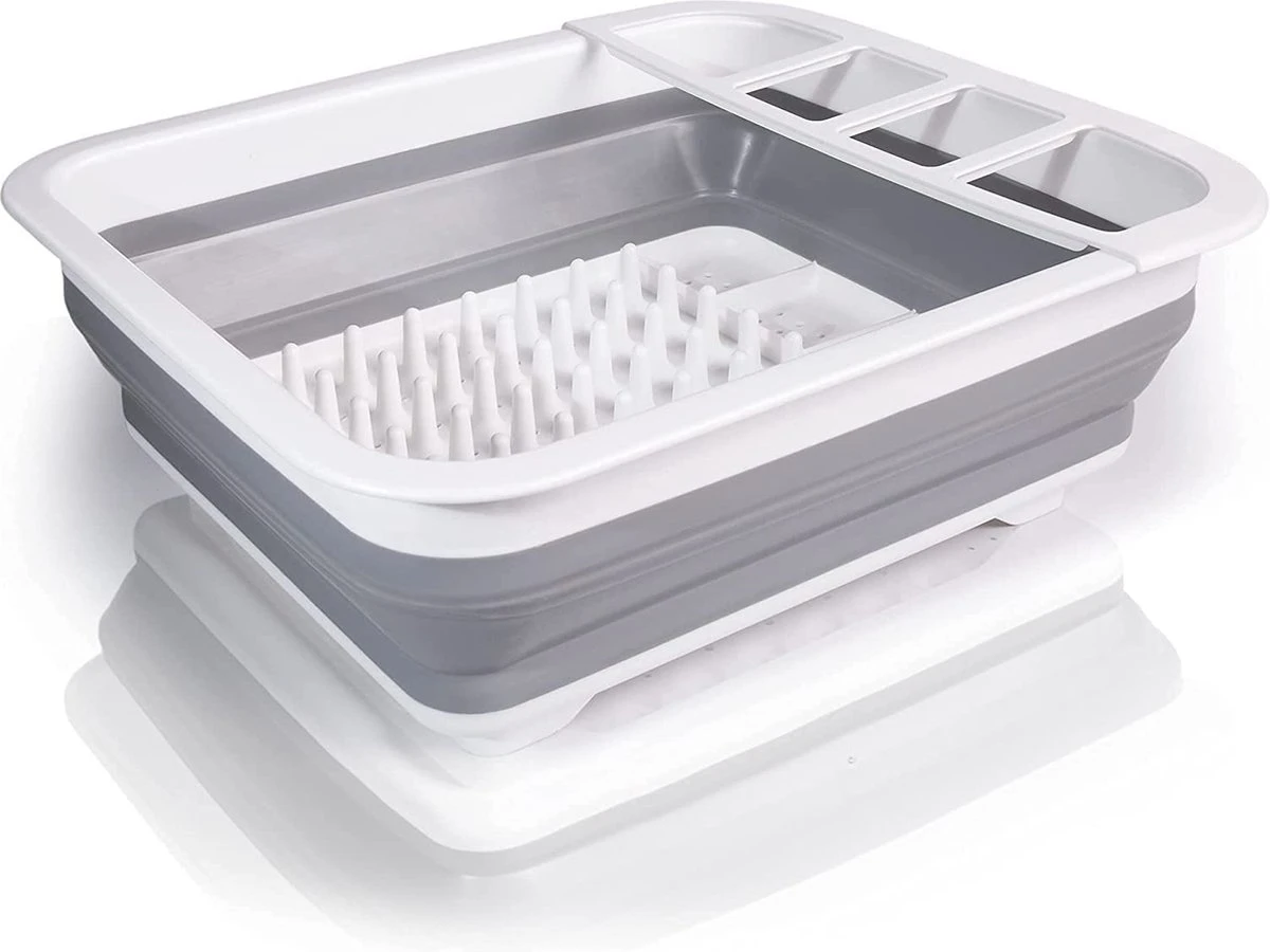 Amazy Afdruiprek Opvouwbaar & Bpa-vrij - Afdruiprek Voor Het Drogen Van Bestek, Borden, Glazen & Flessen - Afdruipmat In Grijs-wit Van Kunststof & Silicone Voor Gootsteen, Spoelbakken, Keuken - Afbeelding 5