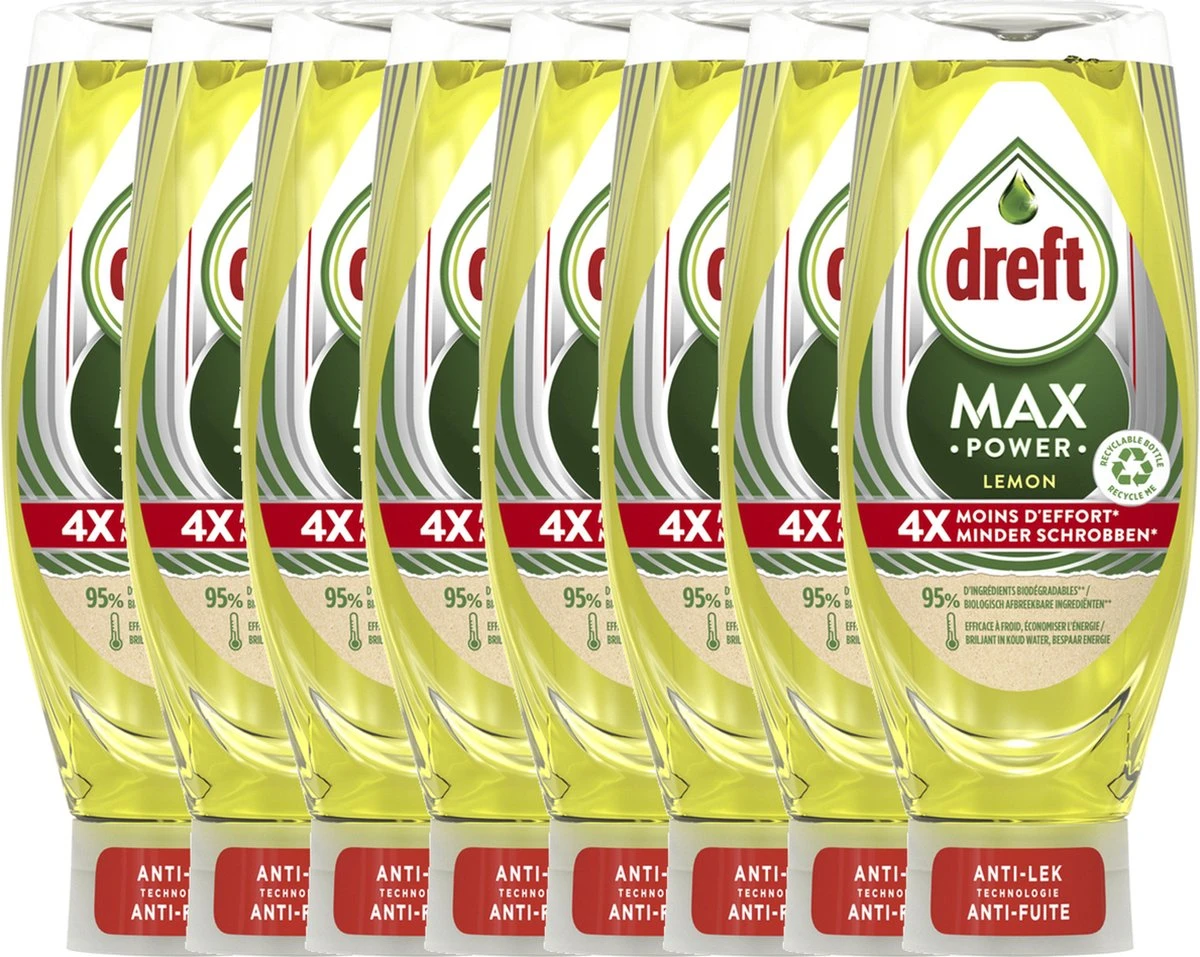 Dreft MaxPower - Lemon - Vloeibaar Afwasmiddel - Voordeelverpakking 8 X 640 Ml