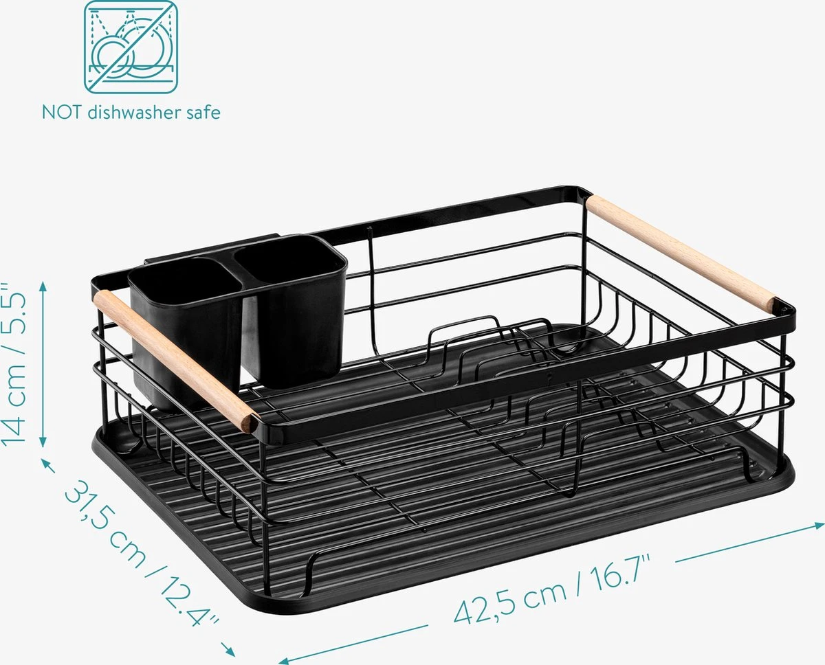 Navaris Afdruiprek Met Uitneembare Bestekhouder - Afwasrek Met Losse Lekbak - Vaatwasrek Met Plateau - Voor Bestek, Borden, Schalen En Pannen - Afbeelding 4