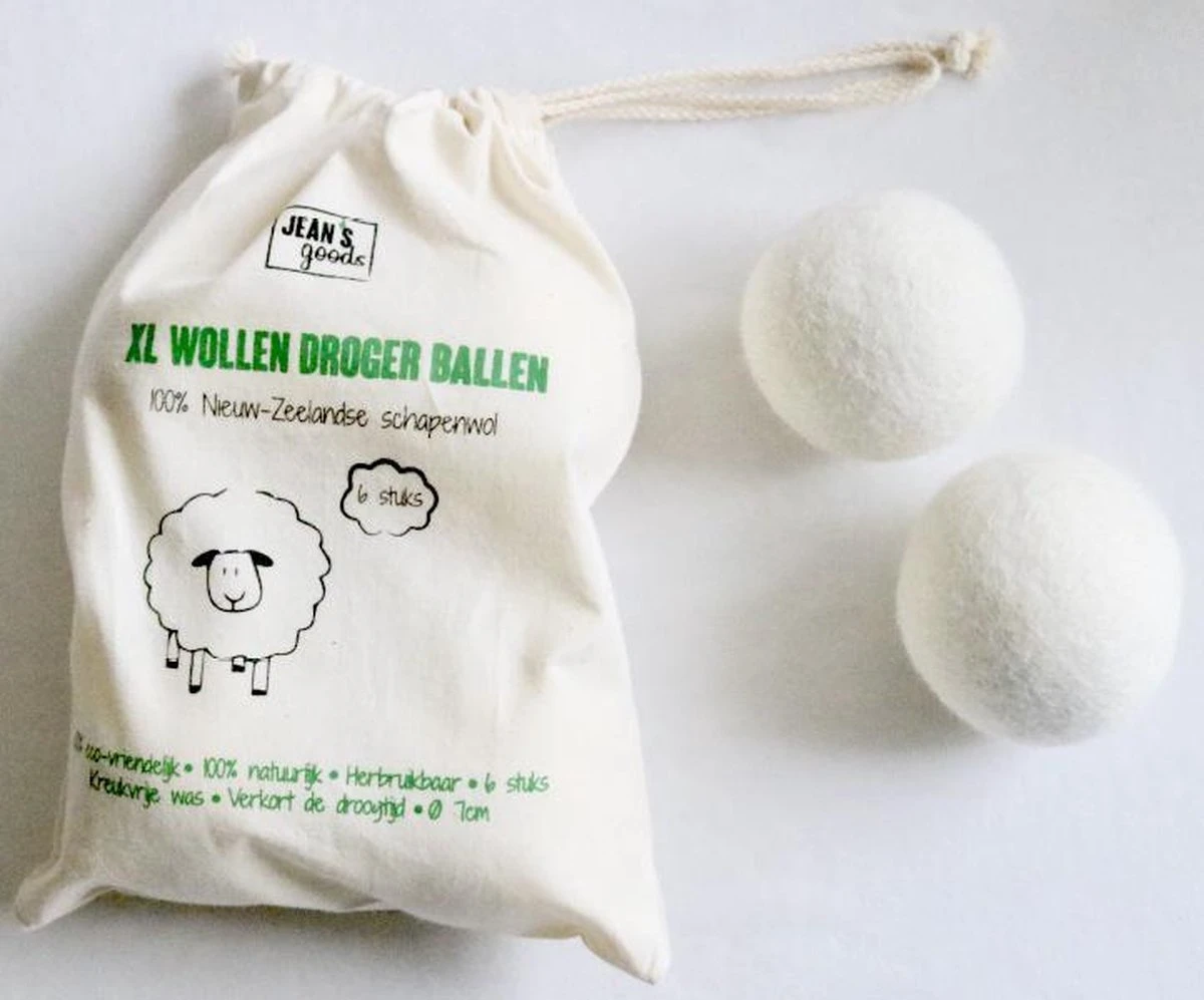 Jean's Goods Drogerballen - Droogballen - Wasdrogerballen - Wasdroger Ballen - Wasbol - Wasbollen - Wasballen - Energiebesparende Producten - Energiebesparend - Duurzaam Cadeau - RWS Wol - Zero Waste - Wasverzachter - Beige - 6 Stuks - Afbeelding 4