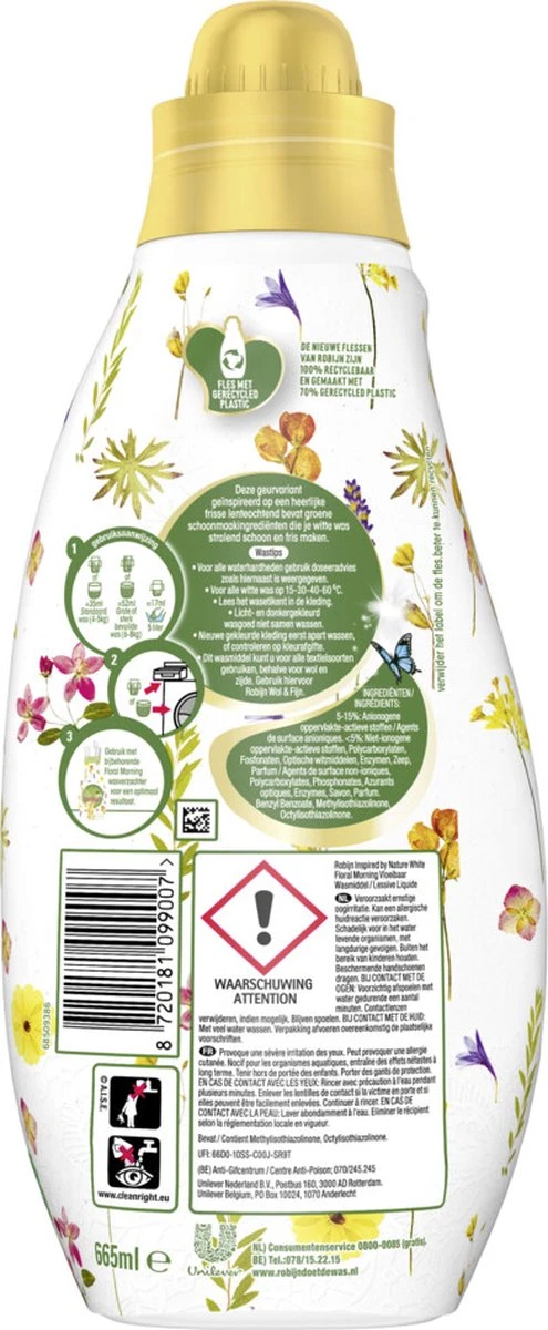 Robijn Klein & Krachtig Wit Floral Morning Vloeibaar Wasmiddel - 8 X 19 Wasbeurten - Voordeelverpakking - Afbeelding 3