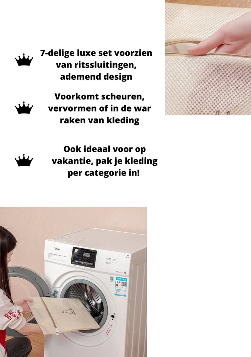 V&P Black Crown Waszakken Set Met Rits - Wasnet - Waszak - Waszakken Set Van 7 Voor Wasgoed - Waszakje Lingerie - Waszak Bh - Divers Delicaat Wasgoed - Wasnet Groot - Wasmachine Zakjes - Laundry Bag Set - Afbeelding 2